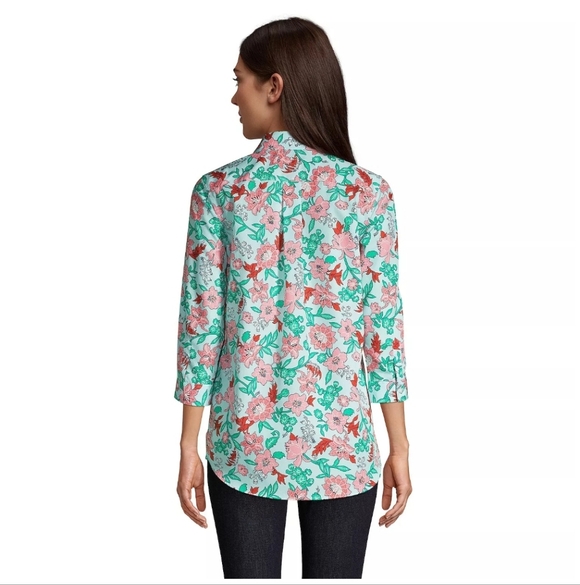 Lands' End Floral No Iron Supima 100% Cotton Lightweight 3/4 Sleeve Tunic W's 16 - Picture 2 of 15